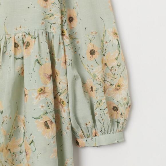 H&M Sunflowers Floral Balloon Sleeve Boxy Relaxed Drop Waist Shift Dress Size 12 - Picture 6 of 10